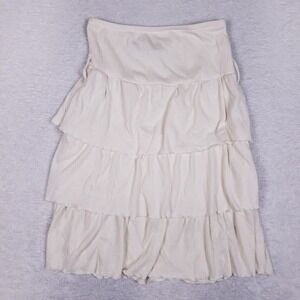 Chesley Tiered Ruffle Skirt Elastic Waist Ivory Size L Boho Cottagecore Festival